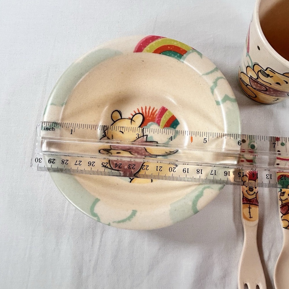 Disney Winnie the Pooh Toddler Dinnerware Bowl Cup Fork Spoon Rise And Shine - Picture 7 of 9